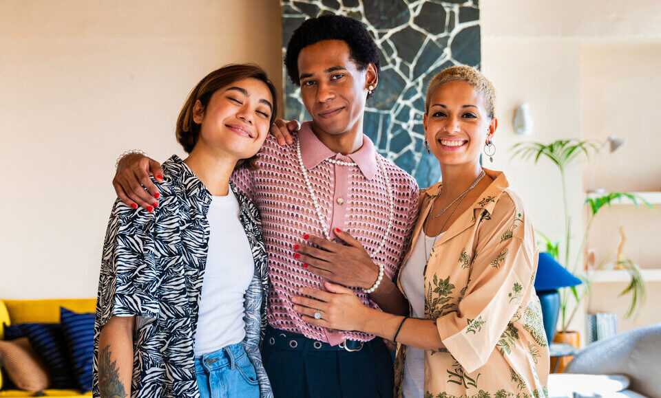 Group of friends bonding at home, LGBTQ and diversity concepts